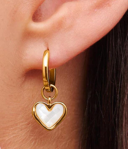 White Quartz Heart Huggies hoop earrings 18K Gold Plated Wedding jewellery